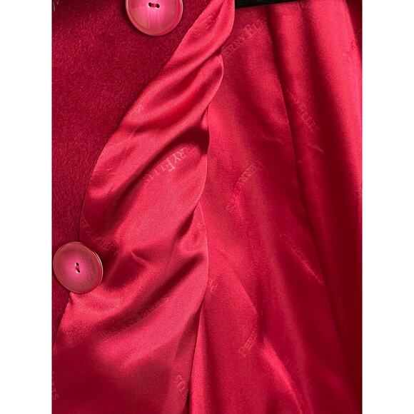 Womens Red Perry Ellis Double Breasted Wool Coat Size 6 Black Fur Collar Jacket - Picture 6 of 7